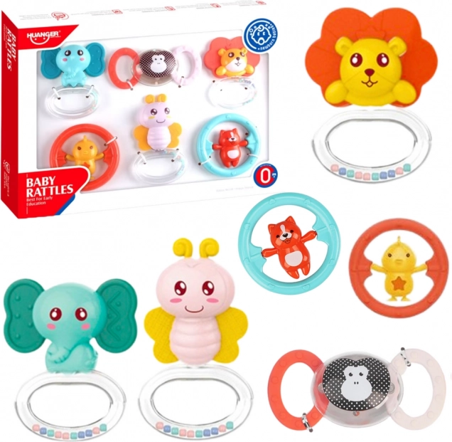 Set di sonagli e dentaruoli per neonato Animali 6 pz