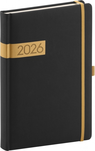 Agenda giornaliera Twill nero-oro 2026
