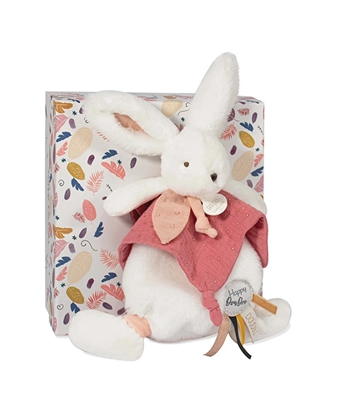 Doudou coniglietto di peluche con copertina rosa antico 25 cm