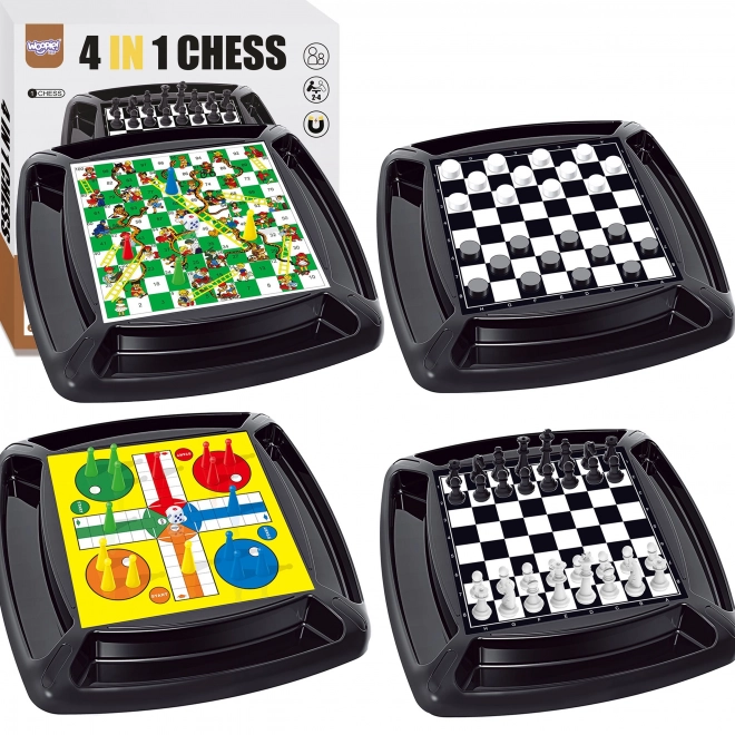 Woopie Set 4 in 1 Giochi da tavolo Dama, Scacchi, Ludo, Scale e Serpenti
