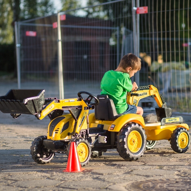 Trattore a pedali Komatsu con benna anteriore e posteriore e rullo