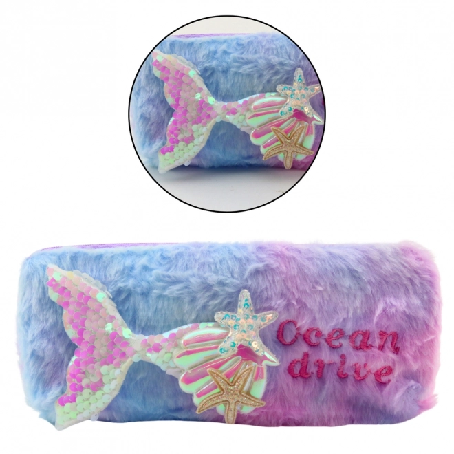 Astuccio in peluche con coda di sirena e paillettes