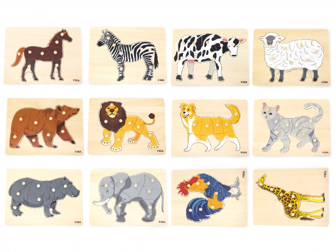 Set di puzzle in legno animali Montessori con supporto