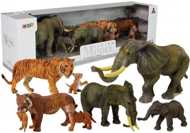 Set di figurine Animali Safari Elefanti e Tigri