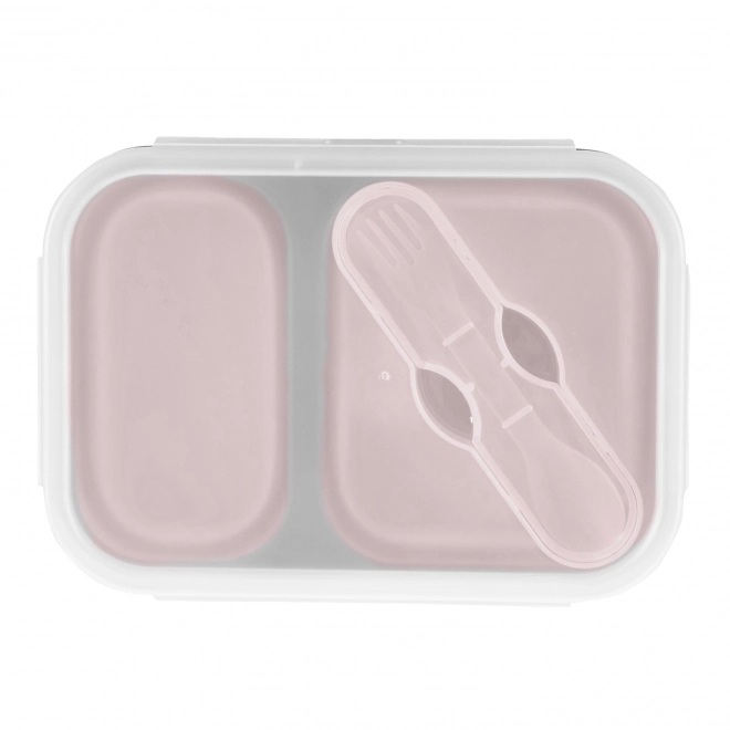 Scatola porta pranzo in silicone con posate Old Pink grande