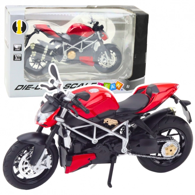 Motocicletta sportiva in metallo con effetti rossi 1:12