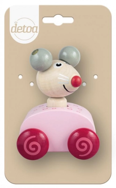Giocattolo in legno a forma di topolino rosa