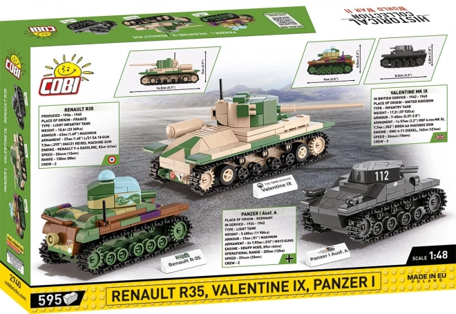 Set di costruzione 3 carri armati storici: Panzer I, Valentine IX, Renault R35