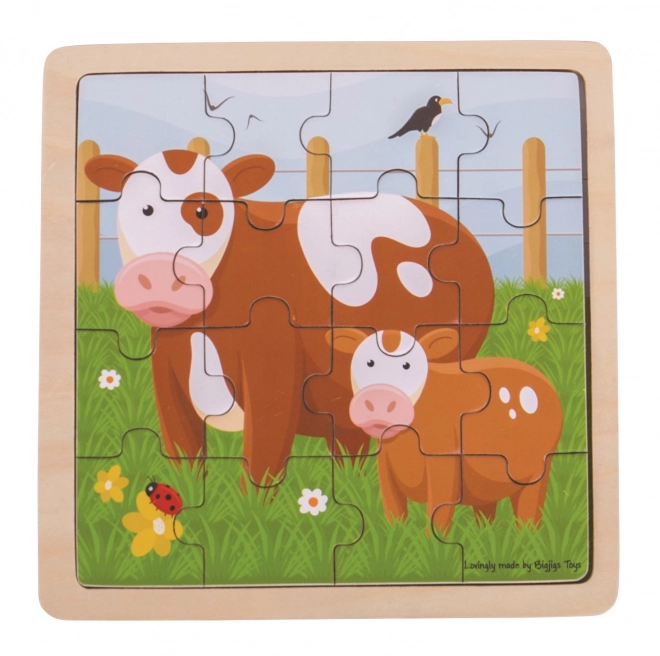 Puzzle Bigjigs Toys - Mucca con Vitellino