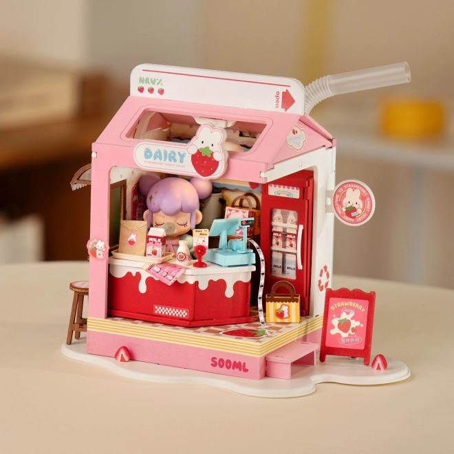 Miniatura casa delle bambole bar latte alla fragola