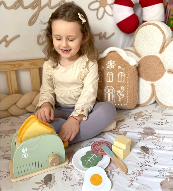 Set colazione tostapane in legno in colori pastello di Tooky Toy