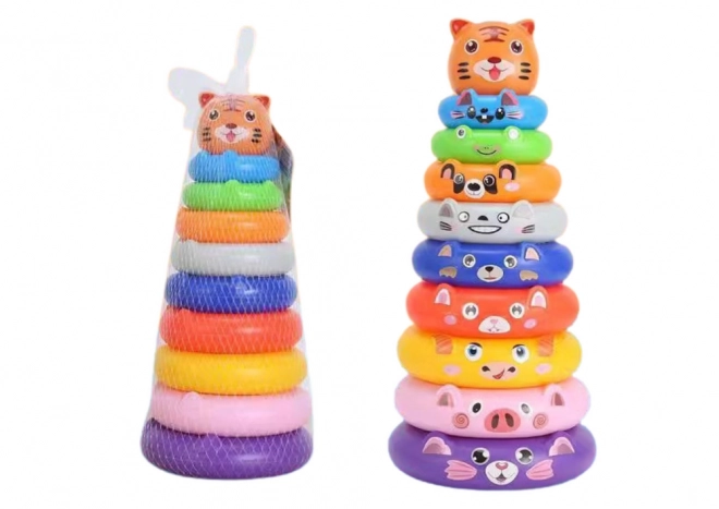 Piramide colorata con anelli e adesivi animali Tigre