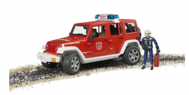 Jeep antincendio rosso con pompiere e accessori