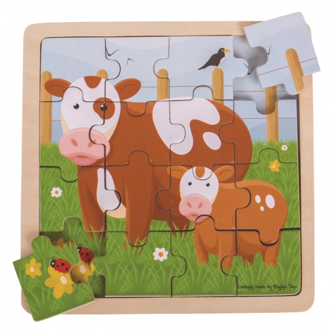 Puzzle Bigjigs Toys - Mucca con Vitellino