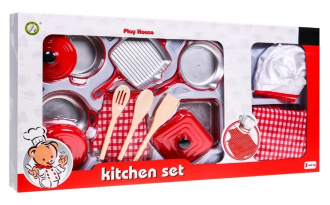 Set chef rosso per bambini 3+ con pentole e accessori