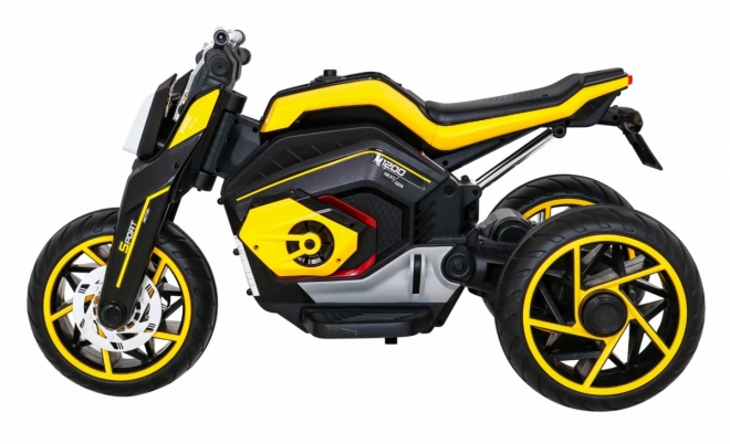Futura motocicletta per bambini a batteria gialla + Pannello Audio + Avvio lento + Ruote EVA
