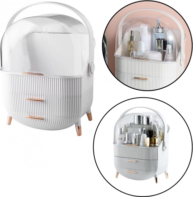 Organizer cosmetico bianco con coperchio apribile