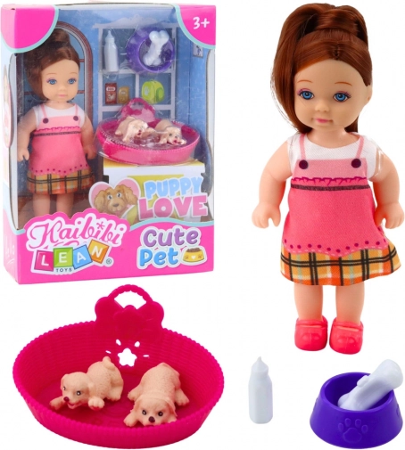 Mini bambola con due cagnolini e accessori