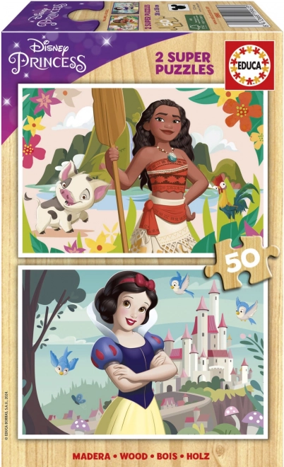 Puzzle di legno Disney principesse: Vaiana e Biancaneve 2x50 pezzi