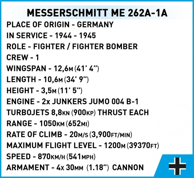 Modellino Aereo Messerschmitt Me262 A-1a COBI