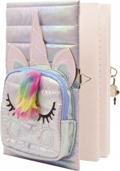 diario unicorno con taschina bianco, lucchetto e chiavetta, A5