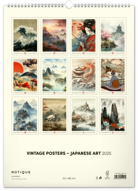 Calendario da parete Vintage poster – arte giapponese 2025