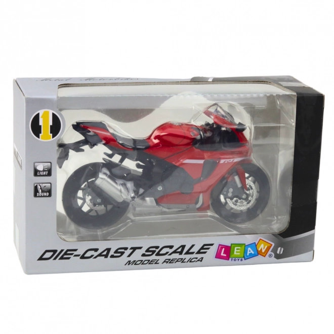 Motocicletta sportiva in metallo rossa con luci e suoni R1 1:12