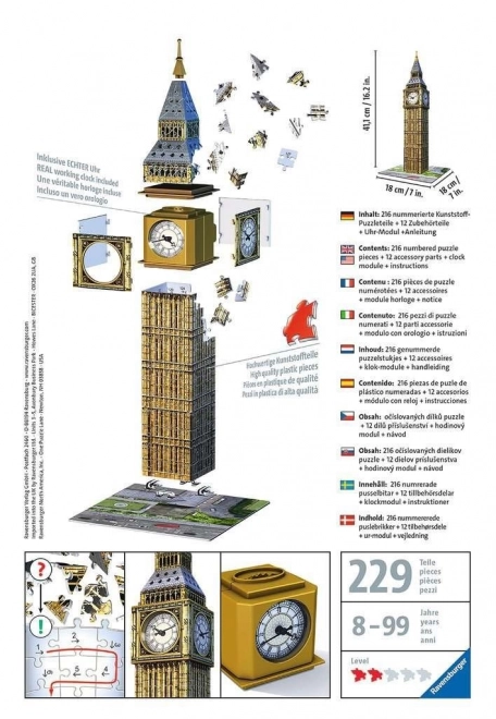 Puzzle 3D Big Ben con orologio