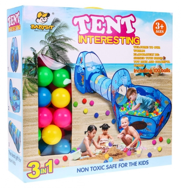 Area giochi 3 in 1 per bambini 3+ Tenda con tunnel e piscina con palline