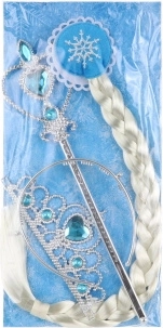 Set di bellezza con corona, scettro e treccia bionda