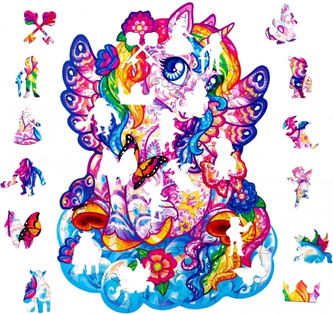 Puzzle in legno colorato - Unicorno fiabesco