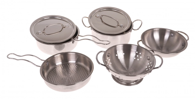 Set di pentole in metallo per bambini 3+ con utensili da cucina e grembiule