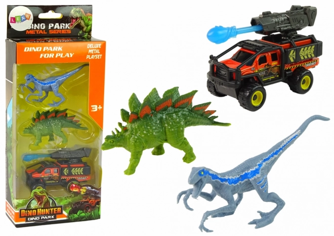 Set di figurine dei dinosauri con auto e razzo