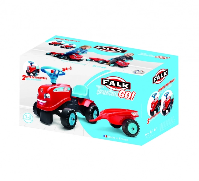 Bicicletta senza pedali - trattore Go Farm rosso con volante e rimorchio