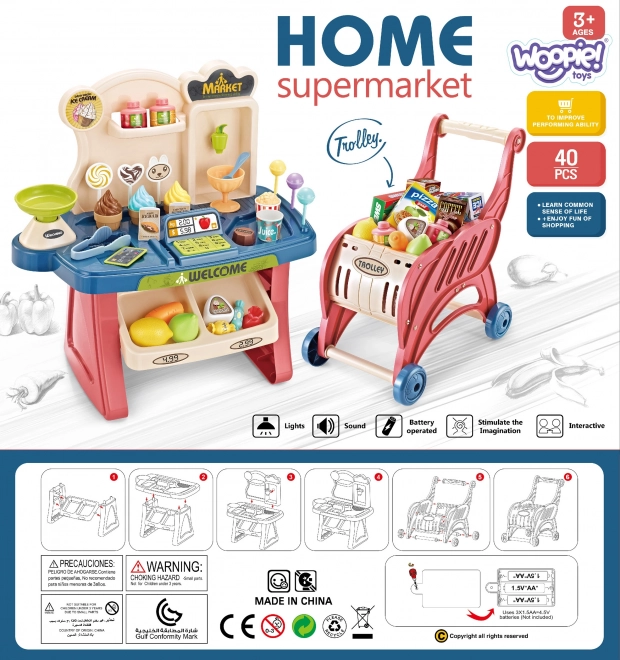 Supermercato con carrello della spesa per bambini