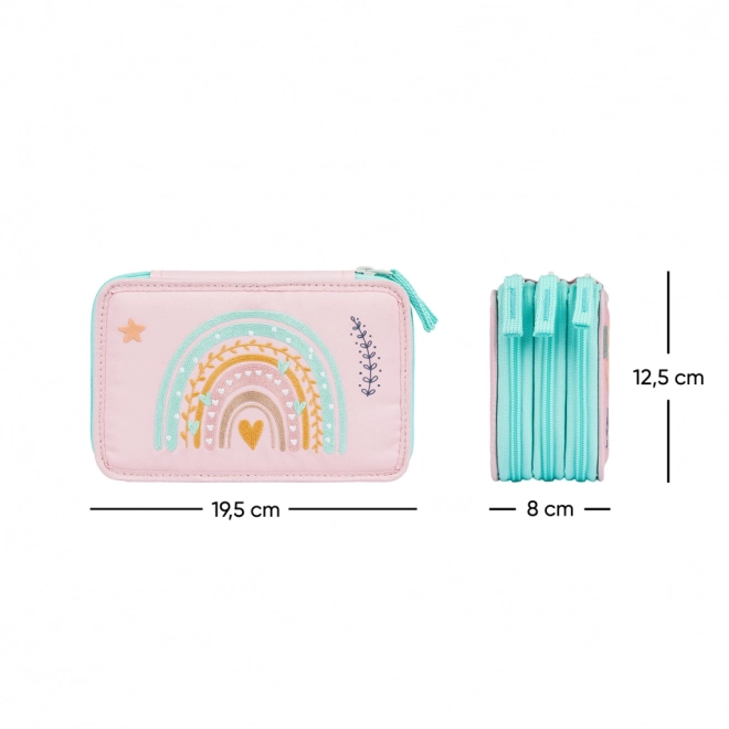 Astuccio scolastico a tre scomparti Arcobaleno rosa