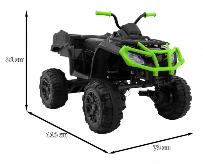 Quad XL ATV 2,4GHz a batteria per bambini nero/verde + telecomando + trazione 4x4 + portabagagli + avvio lento + EVA + LED audio