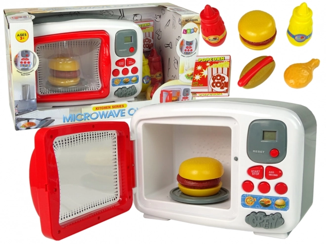 Forno a microonde giocattolo con accessori Hamburger e Hot Dog