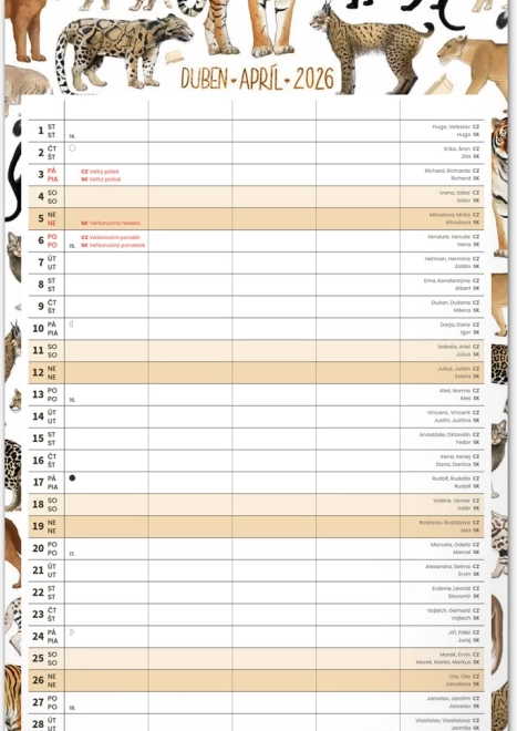 Calendario da parete Pianificatore per Famiglie 2026 con illustrazioni di Animalium