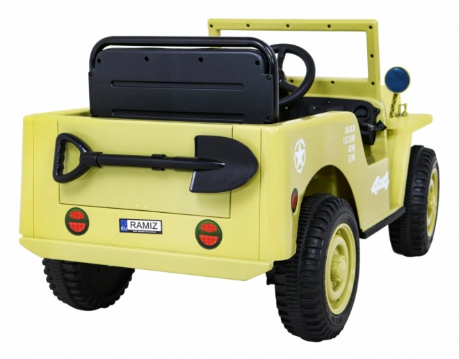 Auto militare retrò per bambini beige + trazione 4x4 + telecomando + 2 portabagagli + avvio lento + MP3 LED