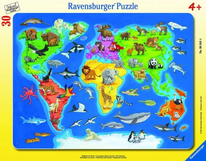 Mappa del mondo con animali puzzle per bambini