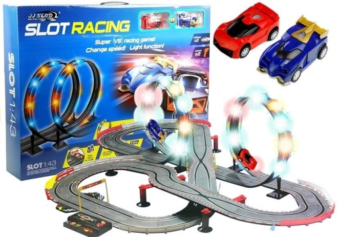 Pista da corsa Slot Car con due auto 1:43 e Loop Luminoso