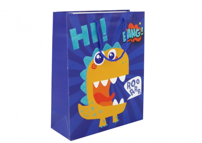 Borsa regalo in carta blu dinosauro