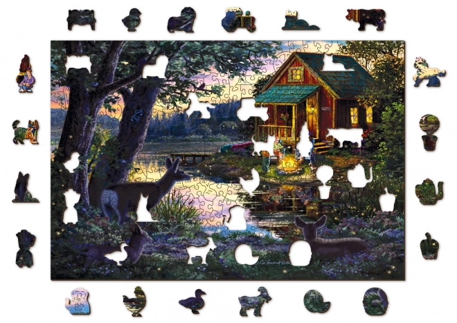 Puzzle in legno con figurine - Sera alla casa sul lago