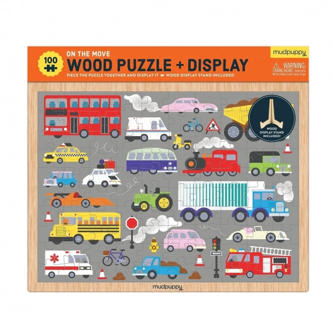 Puzzle in legno Mezzi di trasporto con supporto 100 pezzi