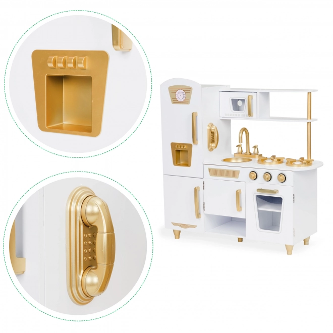 Grande cucina in legno per bambini, bianco e oro, ECOTOYS