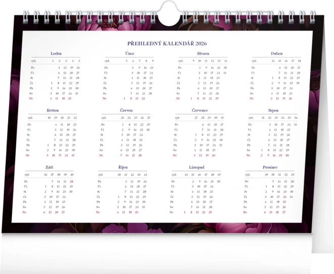 Calendario pianificatore settimanale Fiori viola 2026, 30 x 21 cm