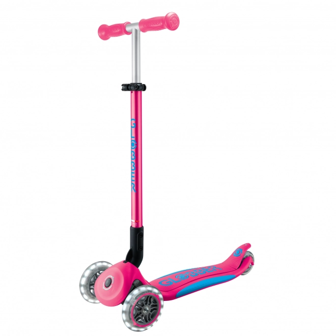 Monopattino per bambini con 3 ruote Globber Primo Foldable Plus Lights Fucsia Rosa