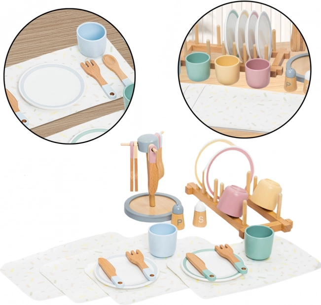 Set di stoviglie in legno per bambini 33 pezzi