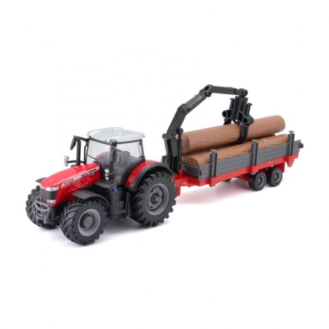 Trattore Massey Ferguson 8740S con rimorchio per tronchi Bburago 1:50